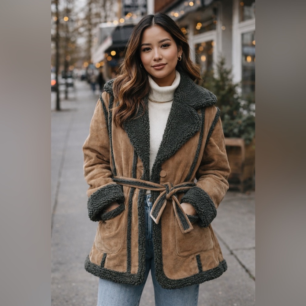 Cripple Creek Vintage-Inspired Tan Genuine, Leather Shearling Jacket Women's
